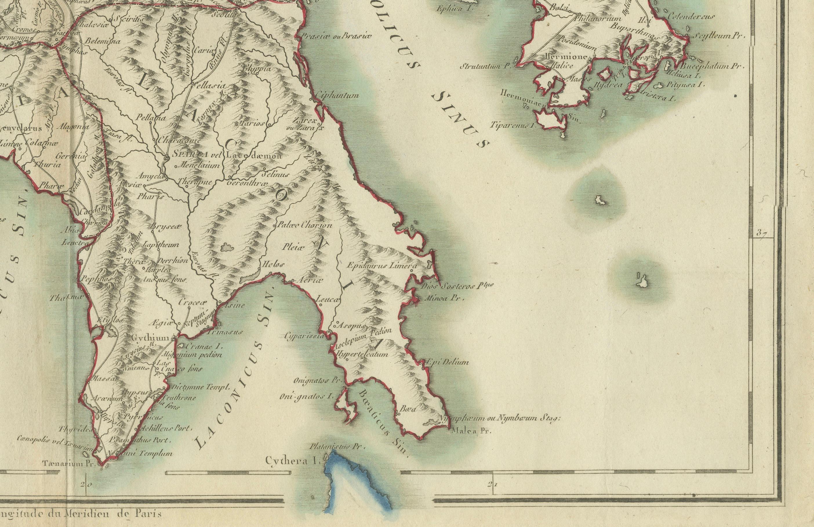 Antique Map of Peloponnesus, Greece by Pierre Antoine Tardieu, 1797 In Good Condition For Sale In Langweer, NL