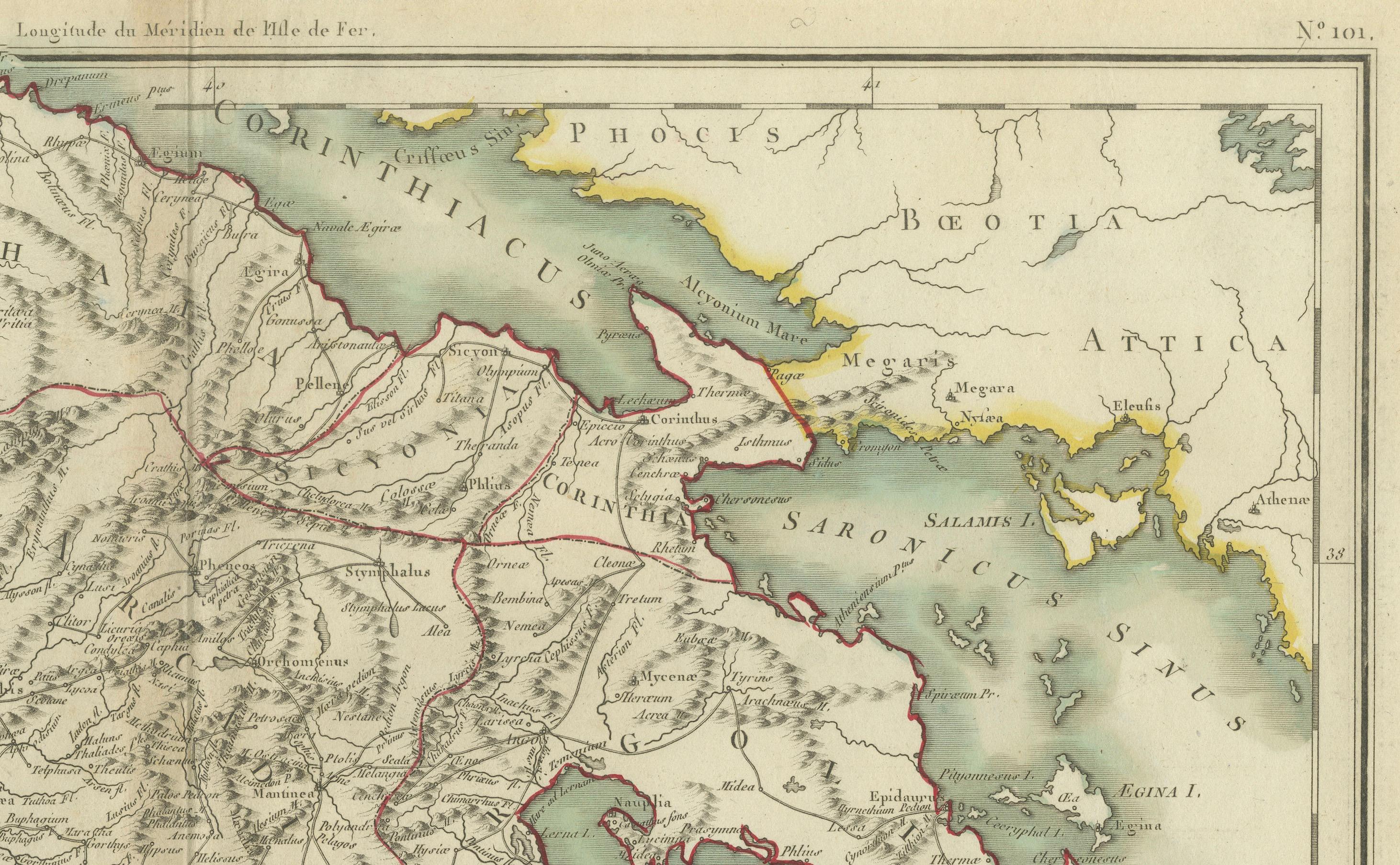 Late 18th Century Antique Map of Peloponnesus, Greece by Pierre Antoine Tardieu, 1797 For Sale