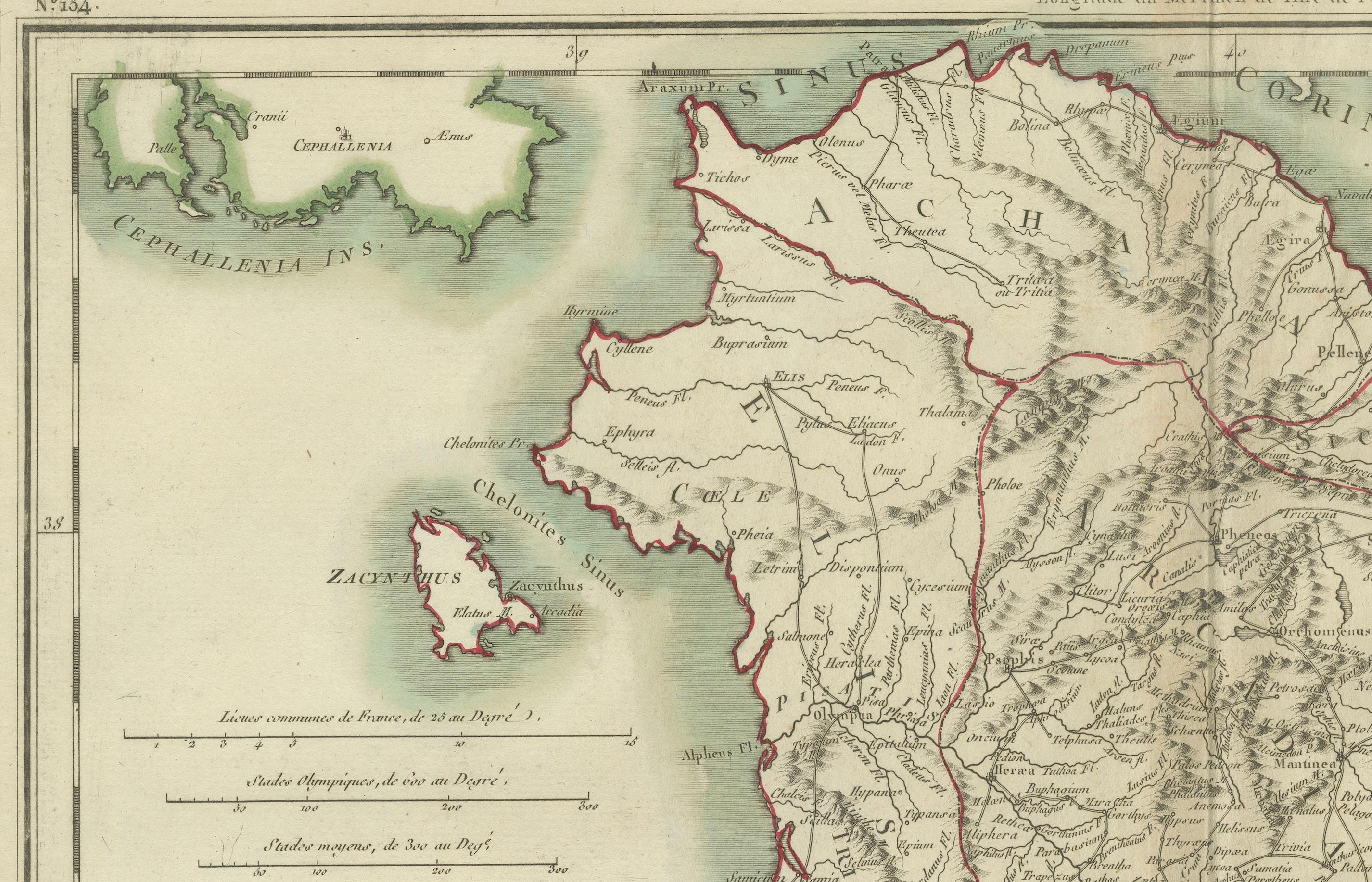 Paper Antique Map of Peloponnesus, Greece by Pierre Antoine Tardieu, 1797 For Sale
