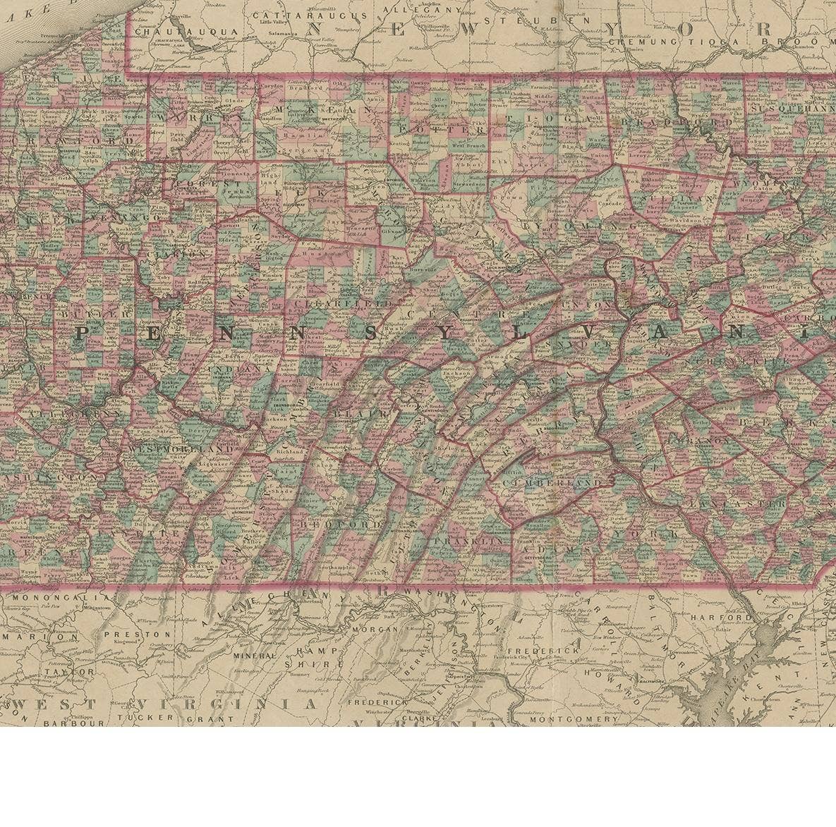 Antique Map of Pennsylvania and New Jersey by Johnson, 1872
