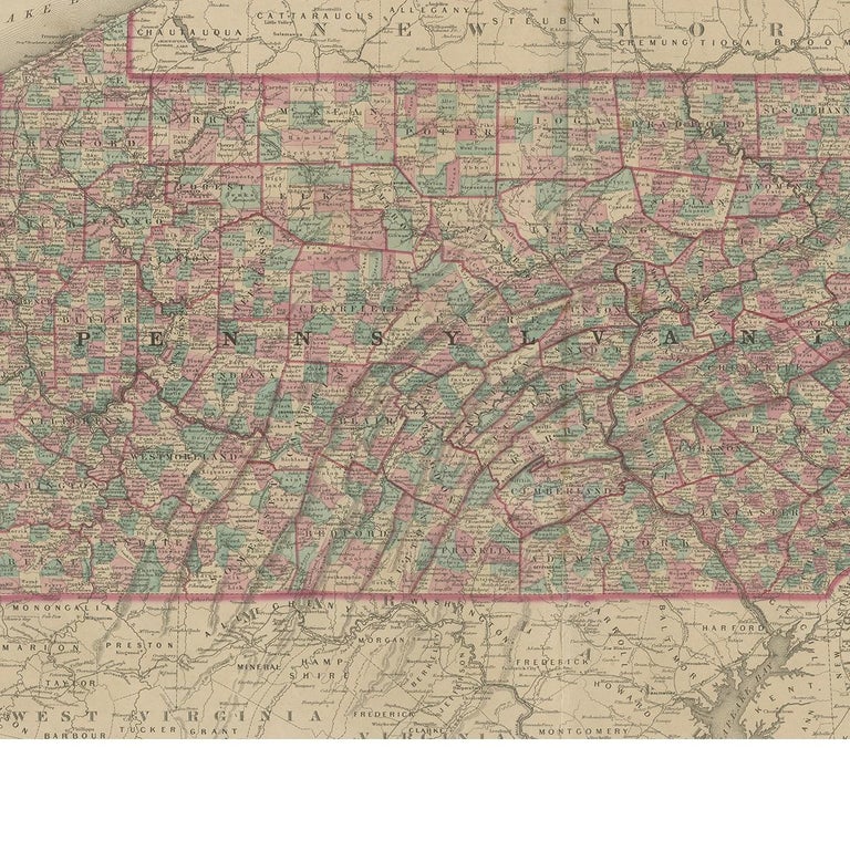 Antique Map of Pennsylvania and New Jersey by Johnson, 1872 For Sale at ...