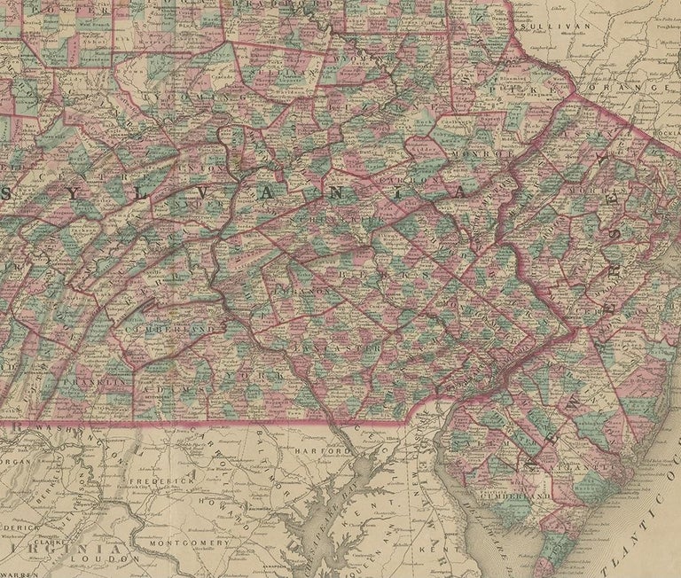 Antique Map of Pennsylvania and New Jersey by Johnson, 1872 For Sale at ...