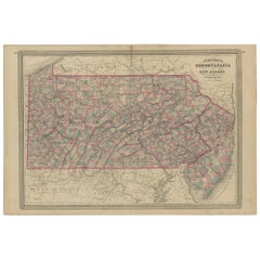 Carte ancienne de la Pennsylvanie et du New Jersey par Johnson, 1872