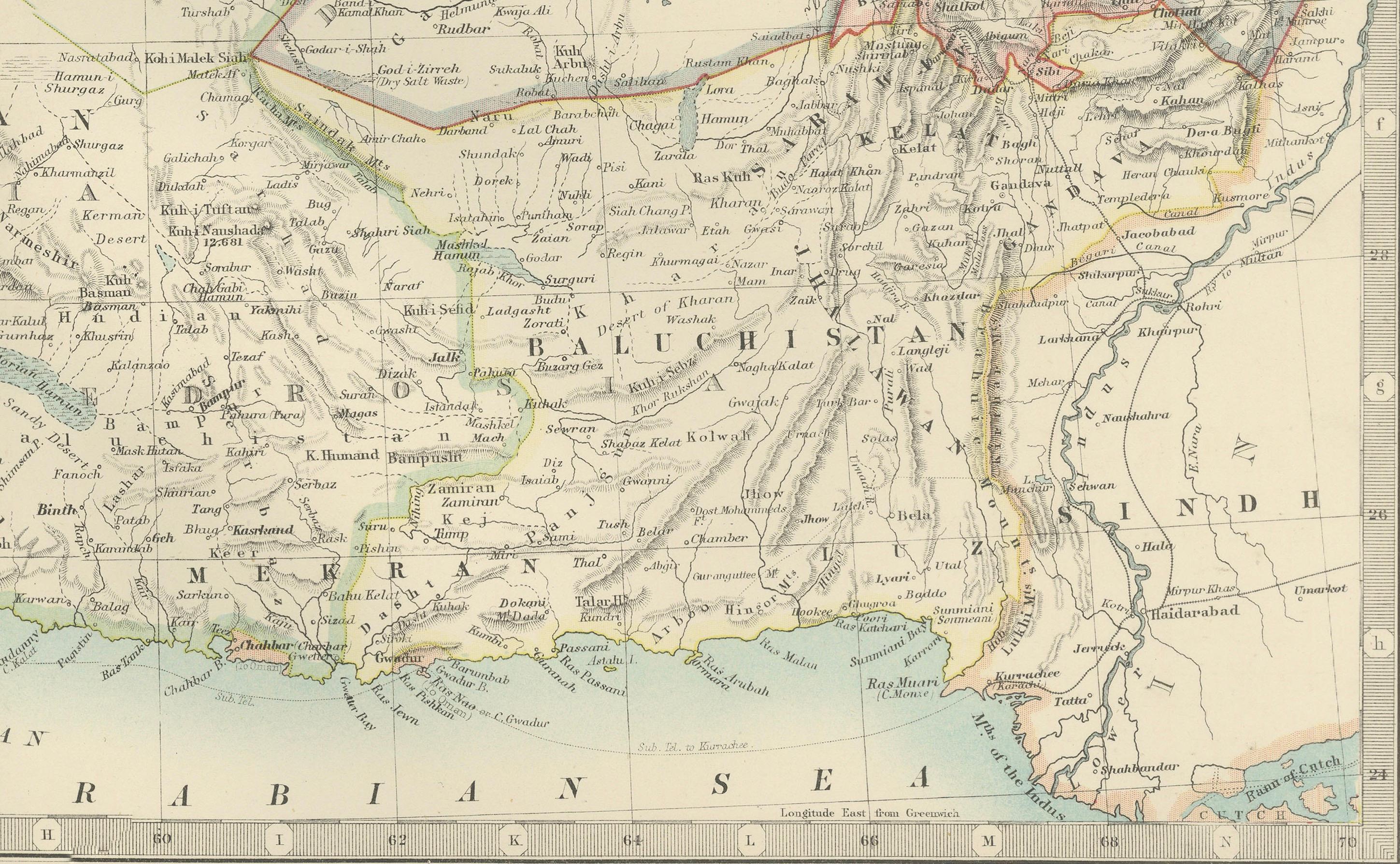 Papier Carte ancienne de la Perse et de l'Afghanistan, 1903, avec de délicates bordures au pastel en vente