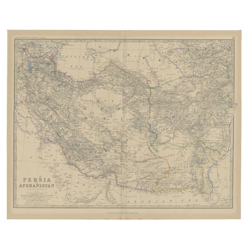 Antike Karte von Persien und Afghanistan von Johnston, 1882