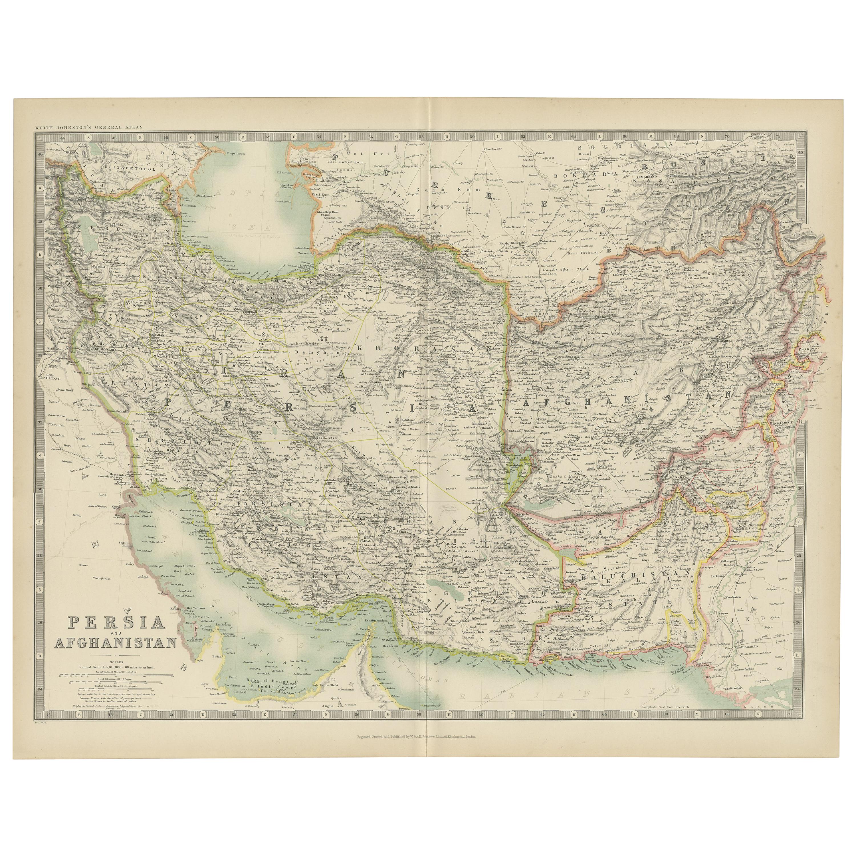 Antique Map of Persia and Afghanistan by Johnston '1909'