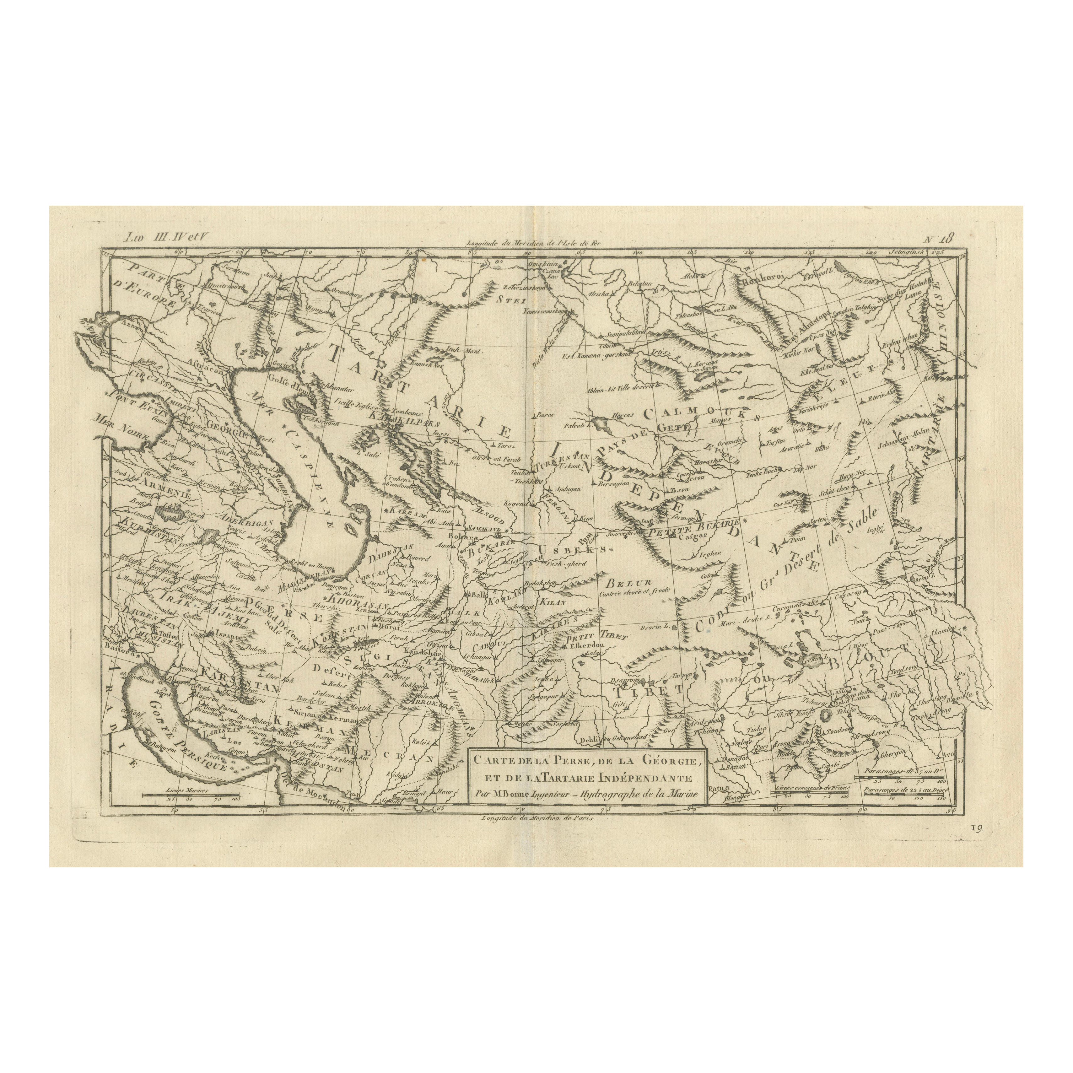 Carta geografica antica della Persia e della Georgia di Rigobert Bonne, CIRCA 1780