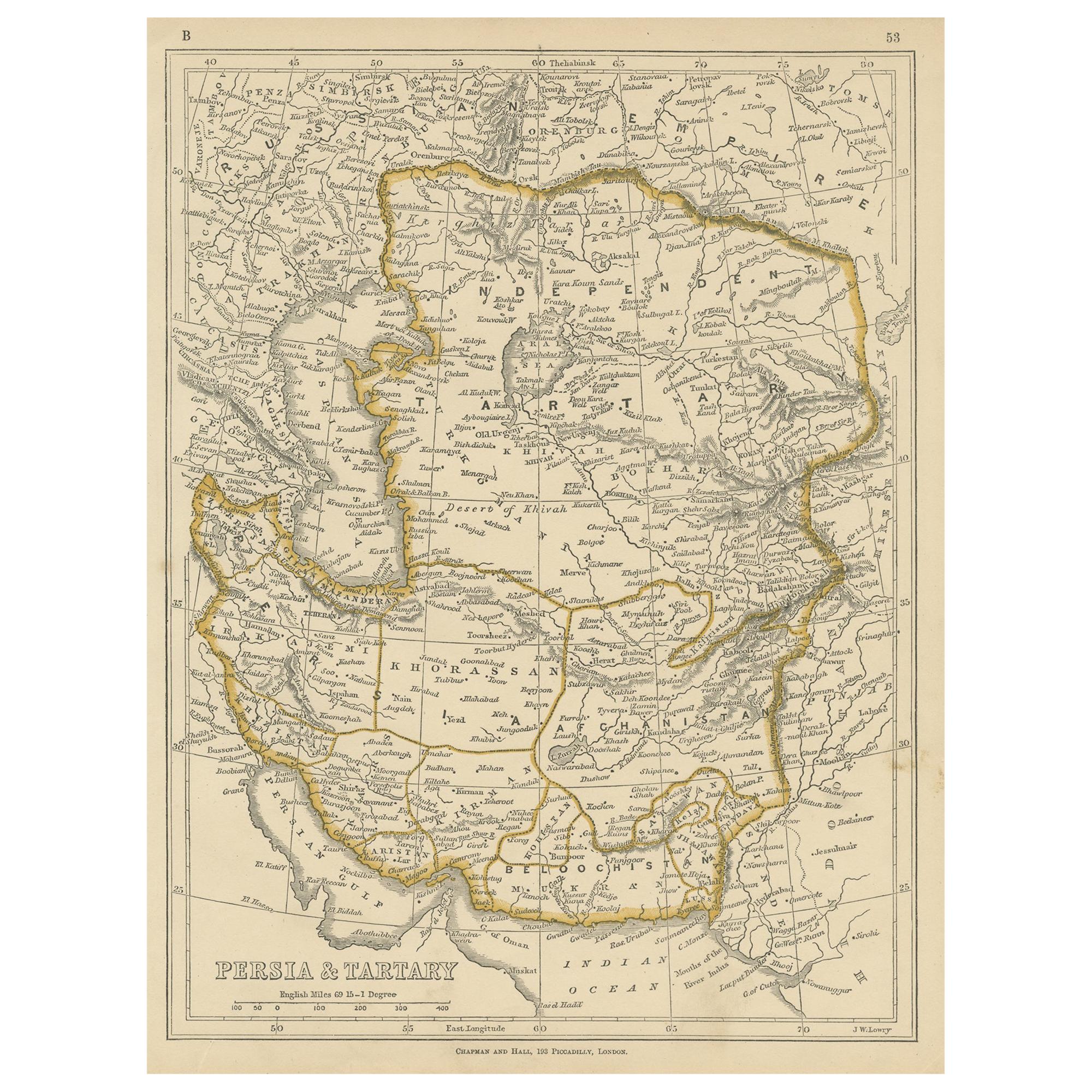 Antike Karte von Persien und Tartary von Lowry, '1852'