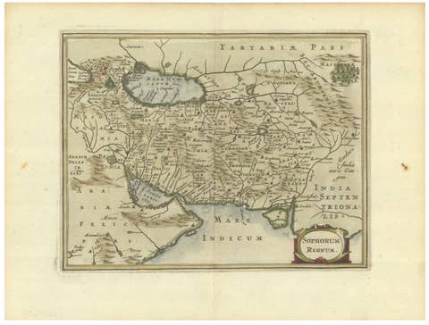Antique Map of Persia and the Safavid Empire by Cluver and Jansson, 1676