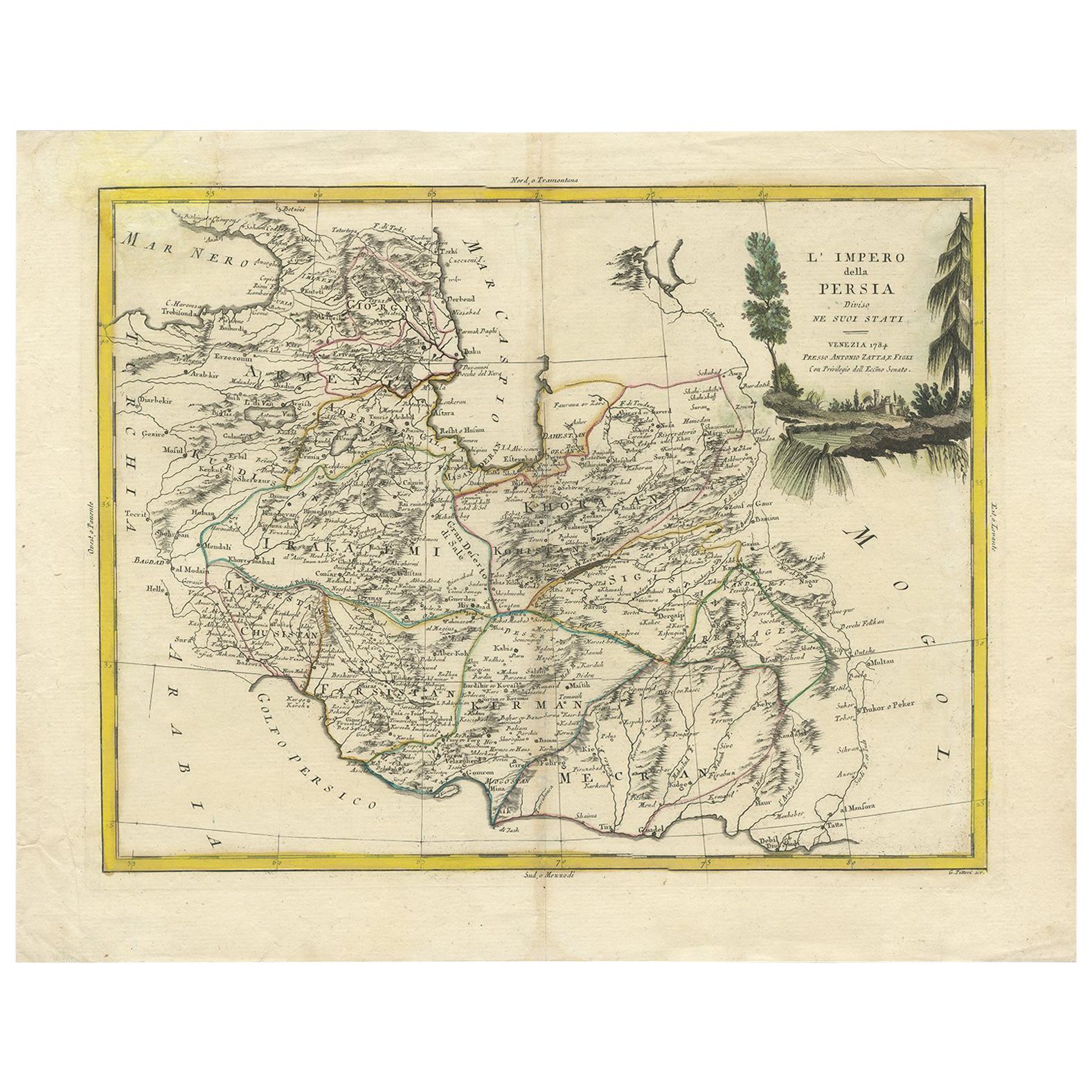 Antique Map of Persia by A. Zatta, circa 1785 For Sale