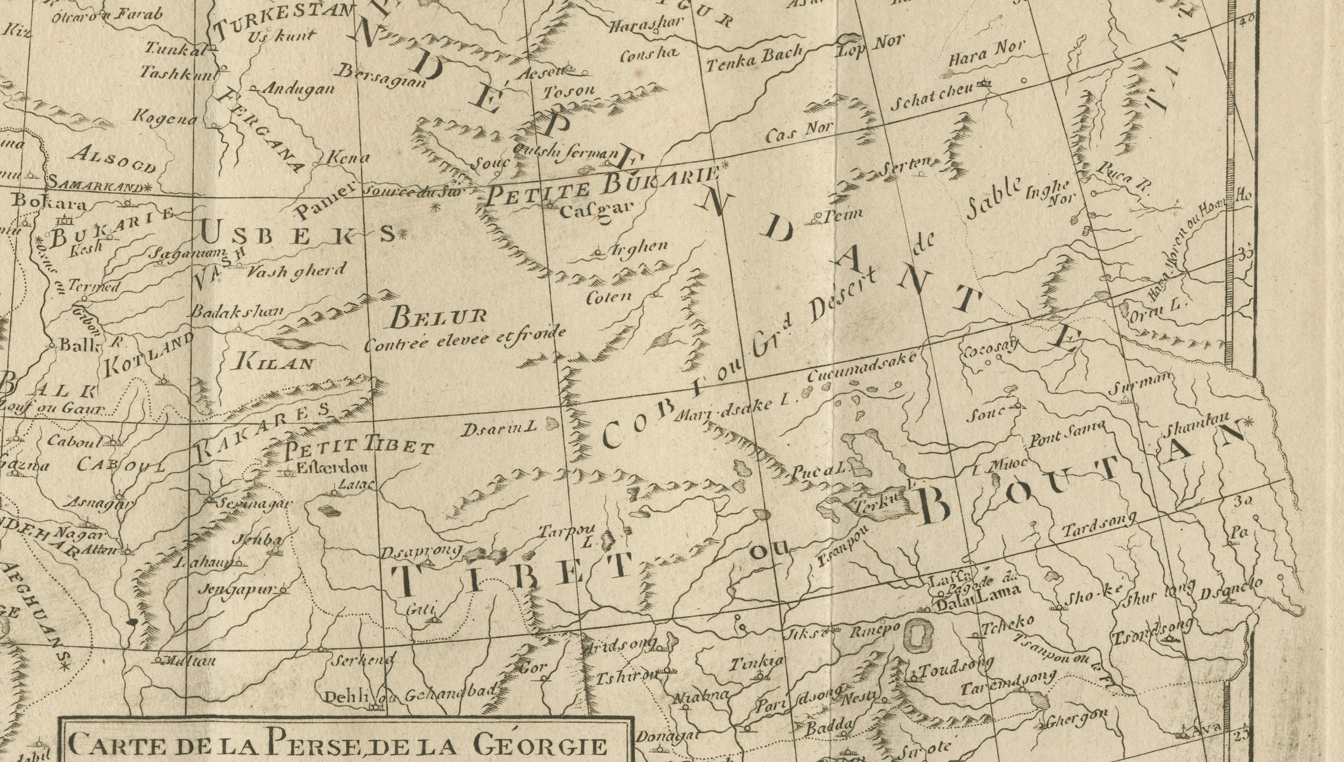 Antique Map of Persia, Georgia and Tartary, Bonne, c.1780
