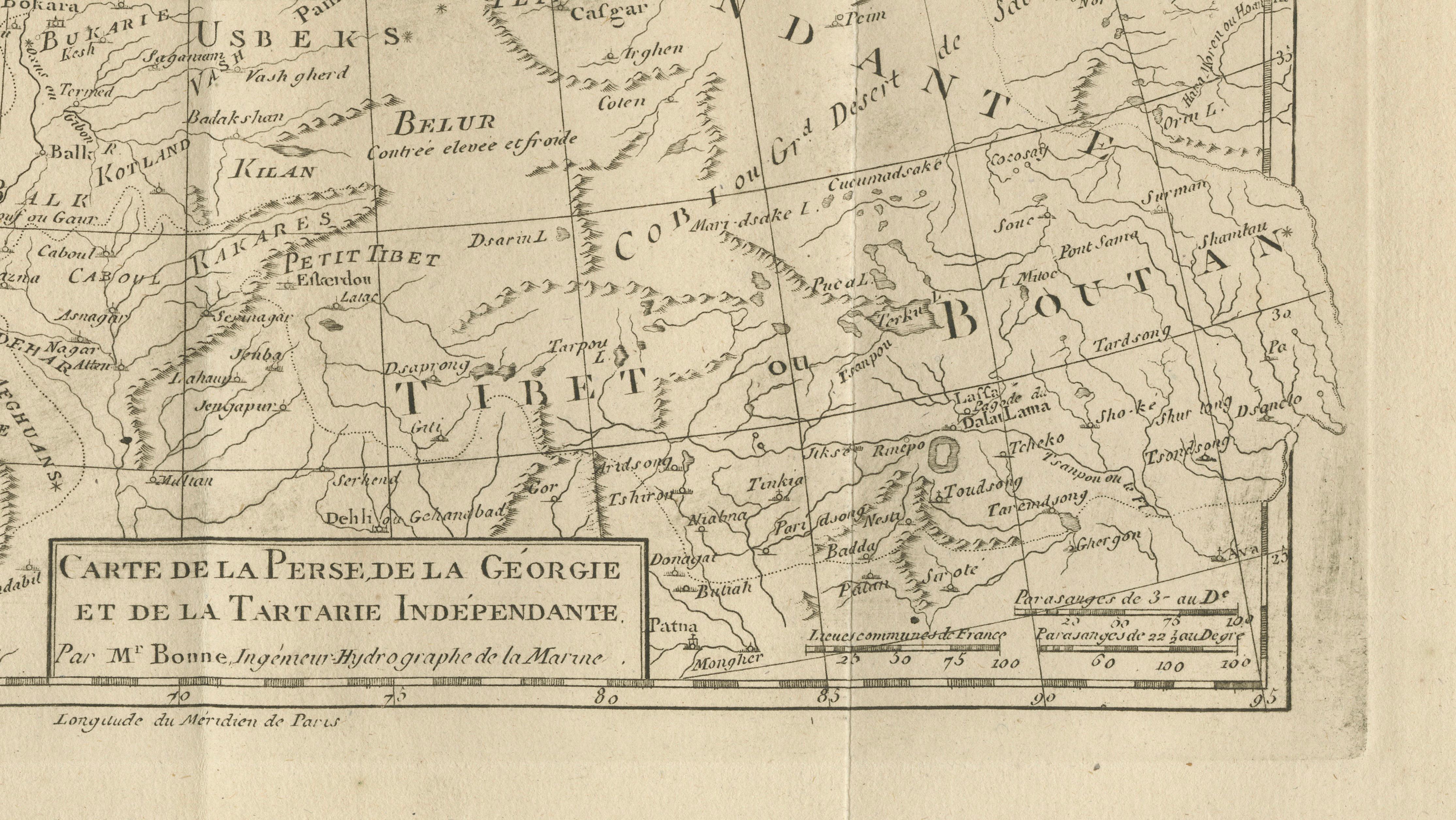 Antique Map of Persia, Georgia and Tartary, Bonne, c.1780