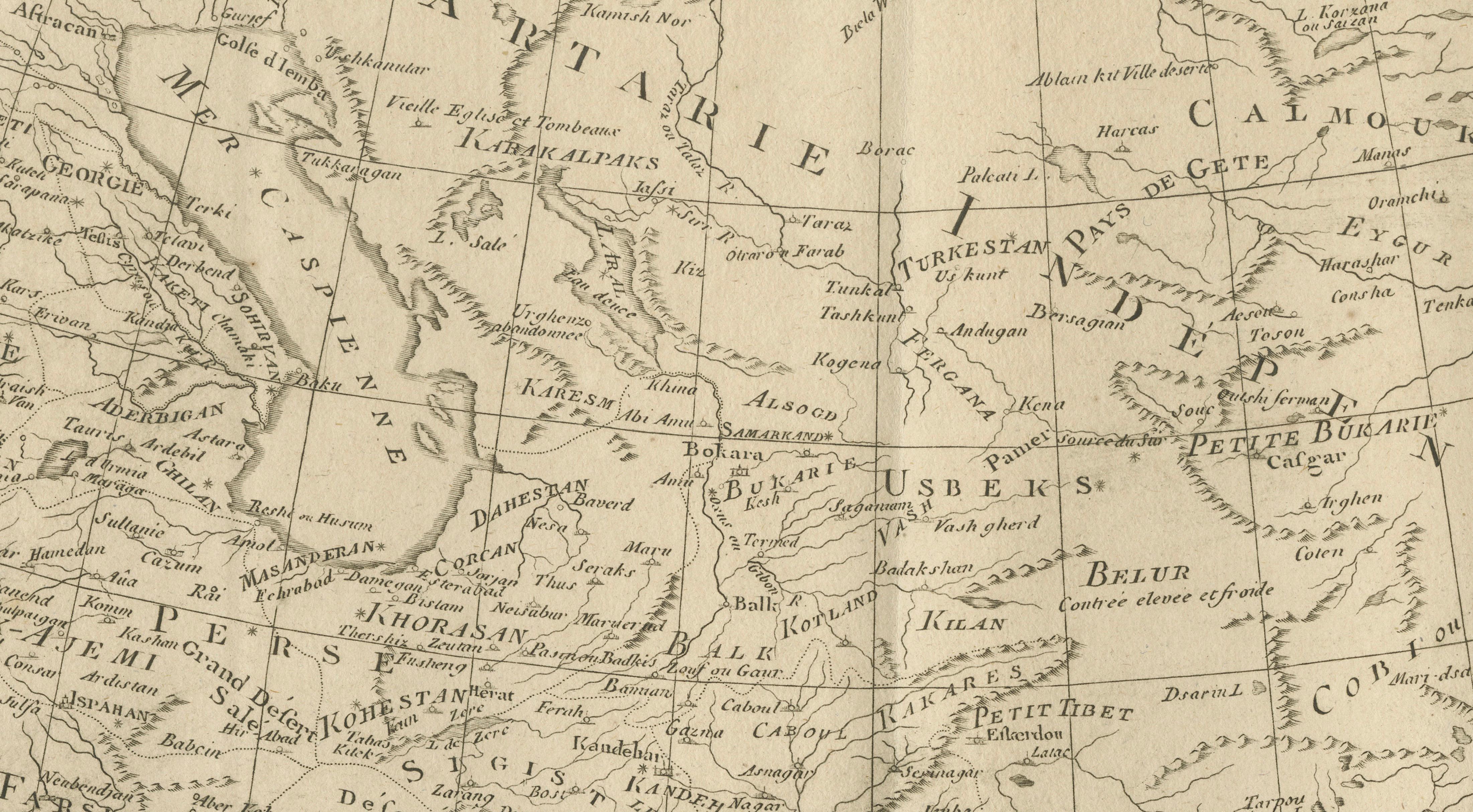Antique Map of Persia, Georgia and Tartary, Bonne, c.1780