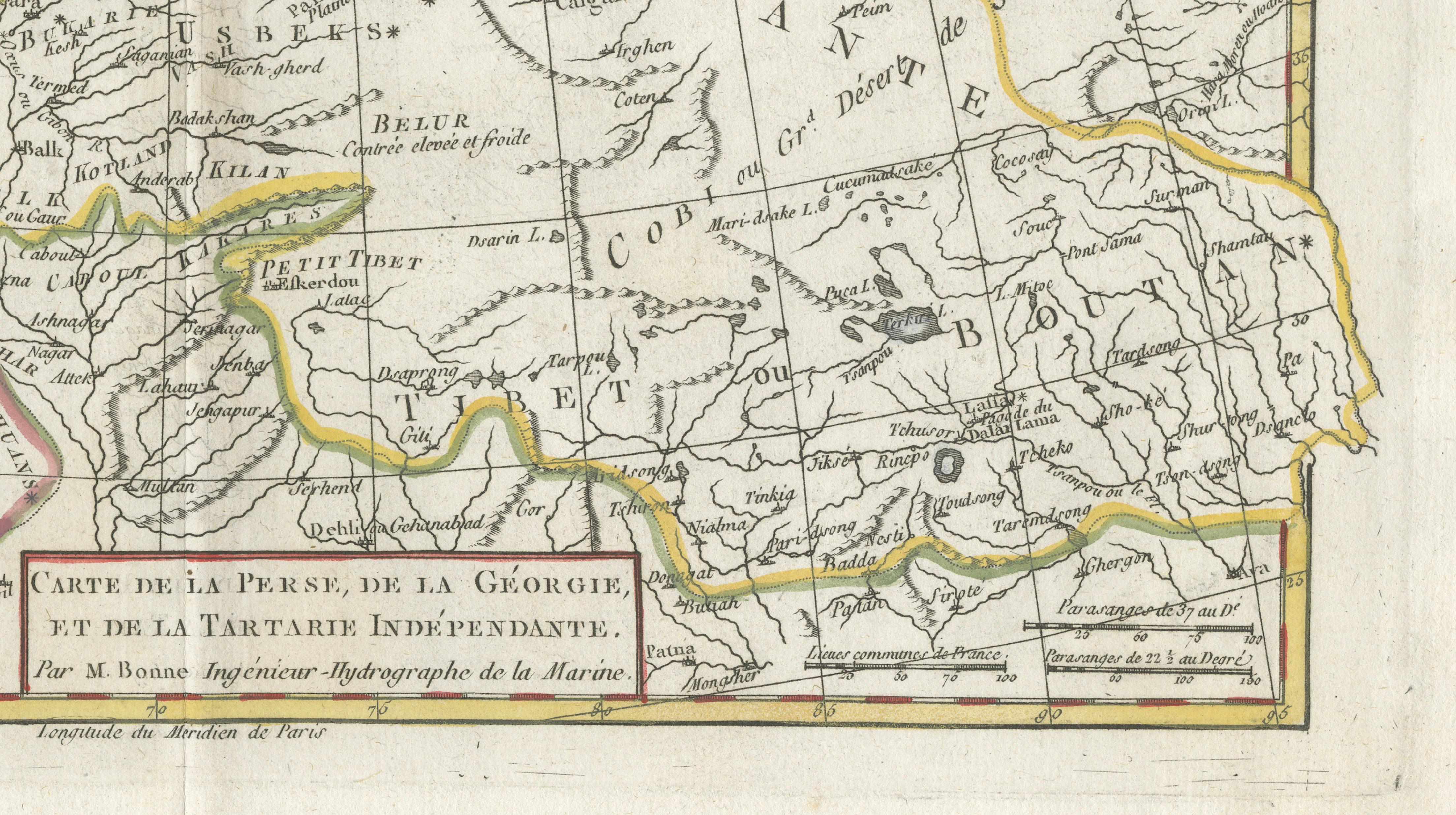 Antique Map of Persia, Georgia and Tartary by Bonne, Central Asia, c.1780