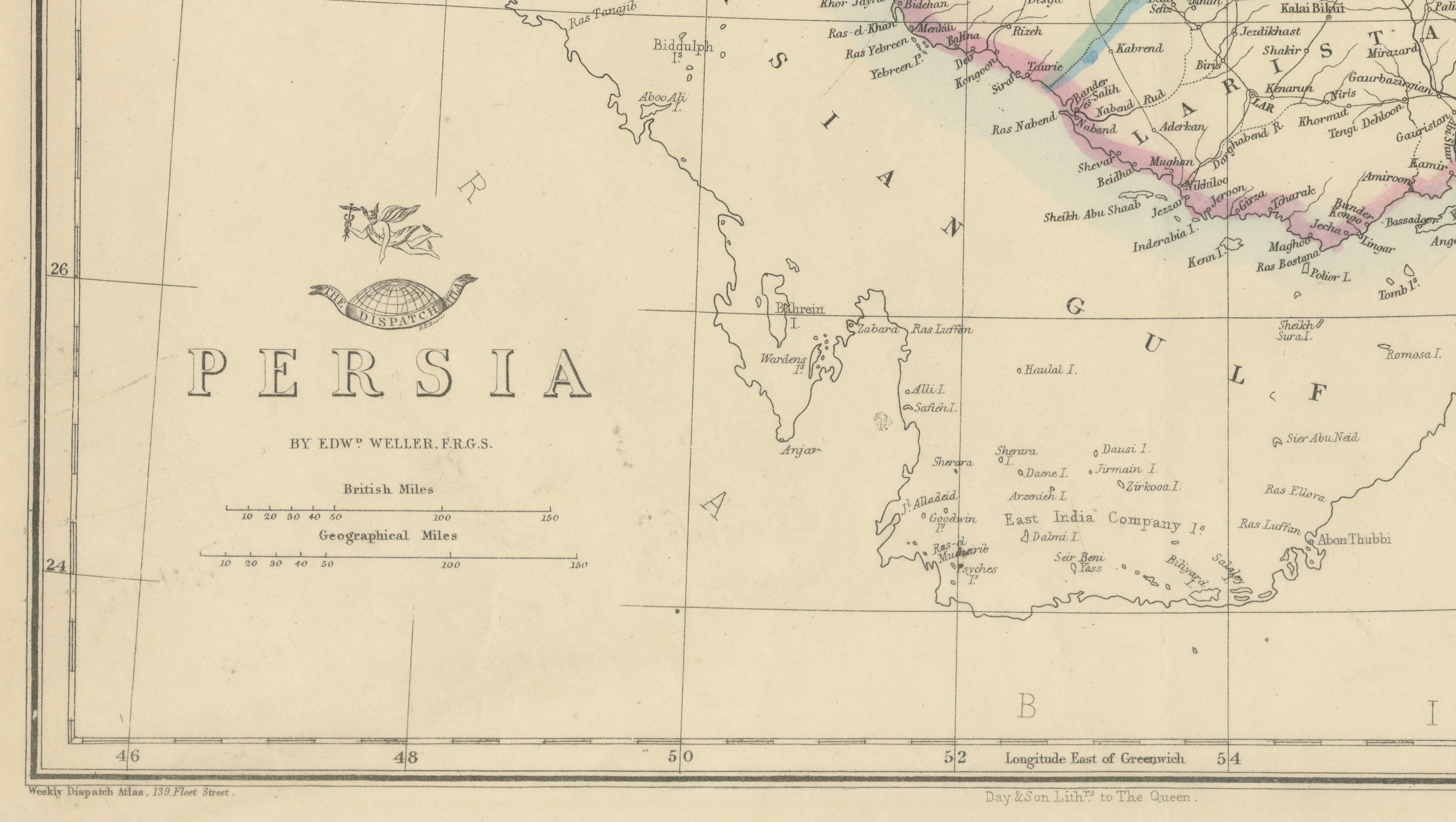 Antique Map of Persia Iran by Edward Weller for Weekly Dispatch Atlas, 1863