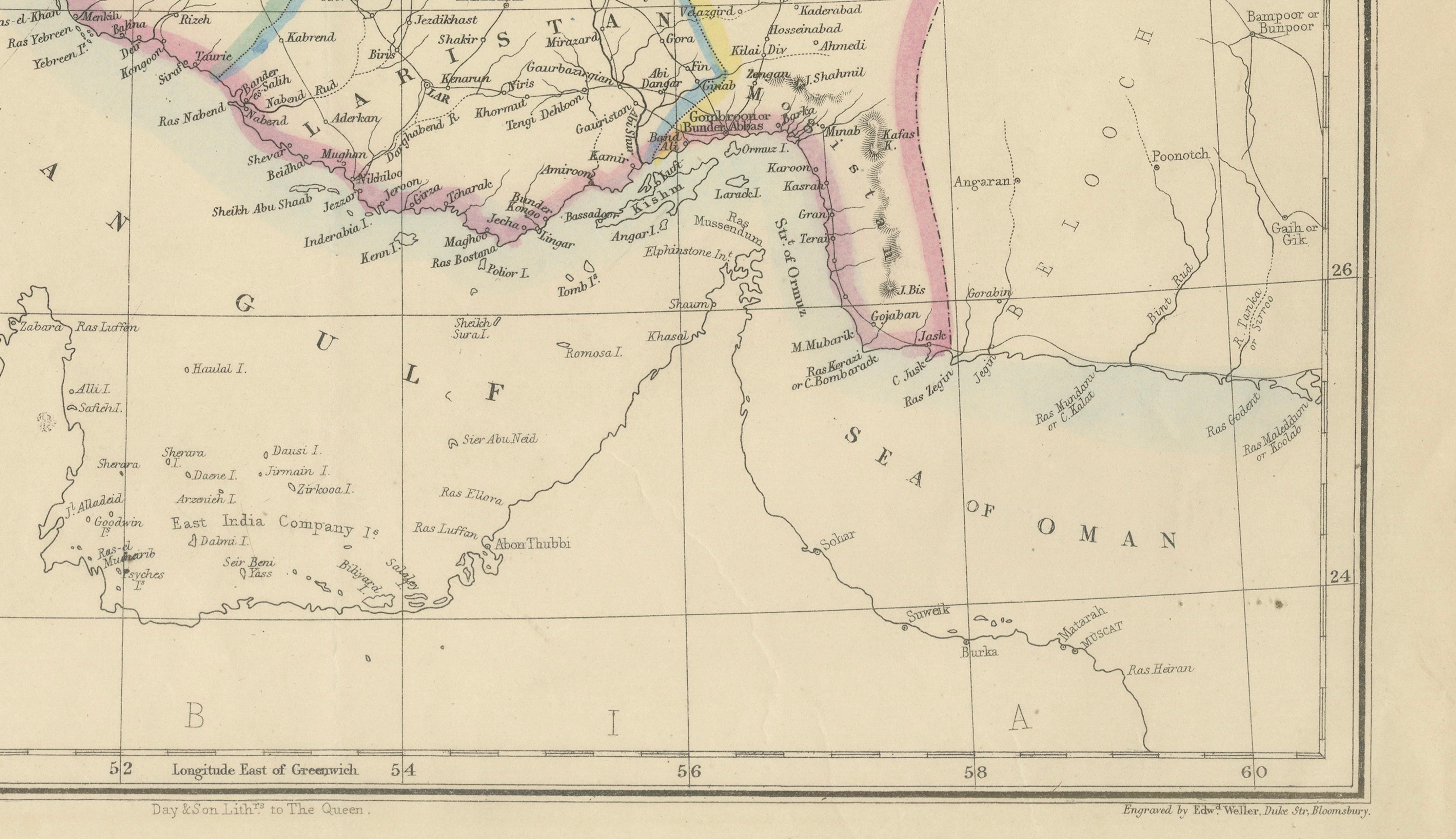 Antique Map of Persia Iran by Edward Weller for Weekly Dispatch Atlas, 1863