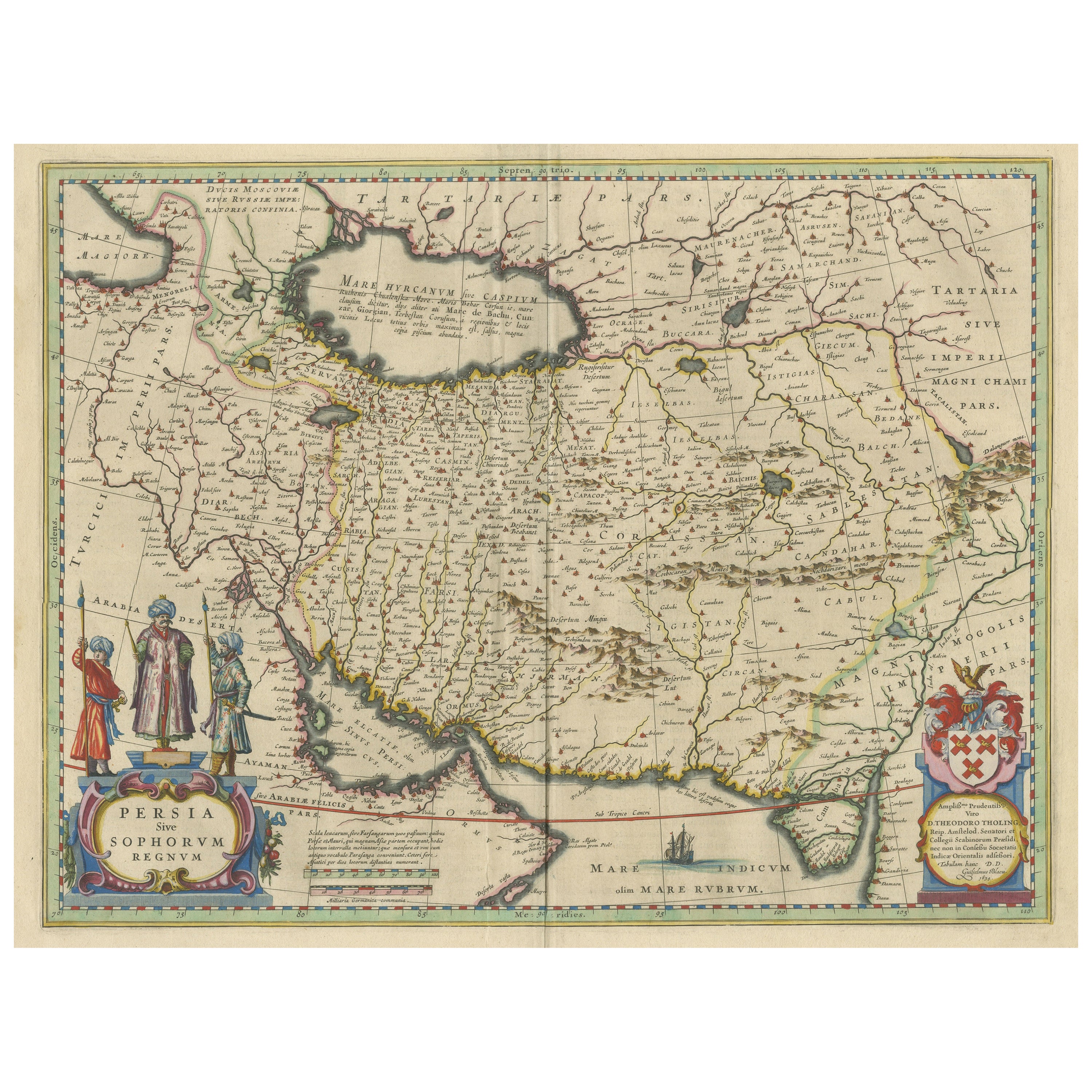 Mapa antiguo de Persia con cartela de dedicatoria