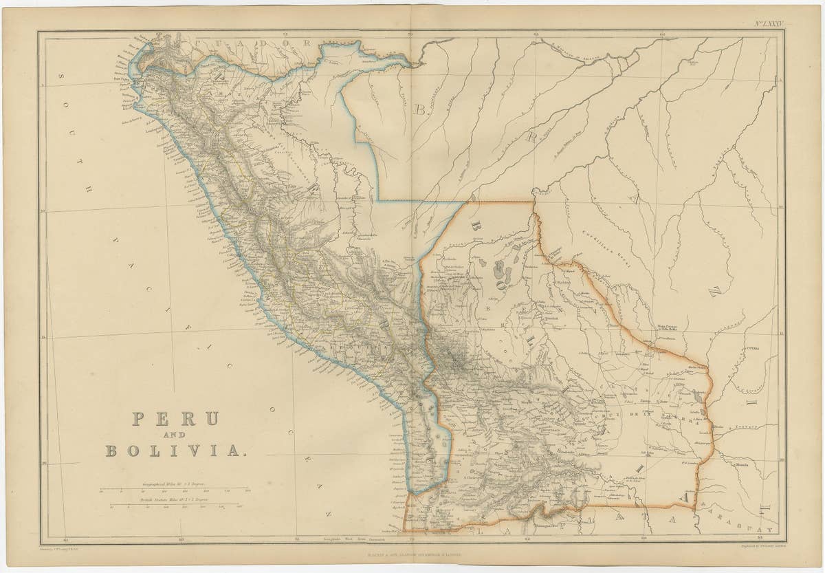 Antique Map of Peru and Bolivia by W. G. Blackie, 1859