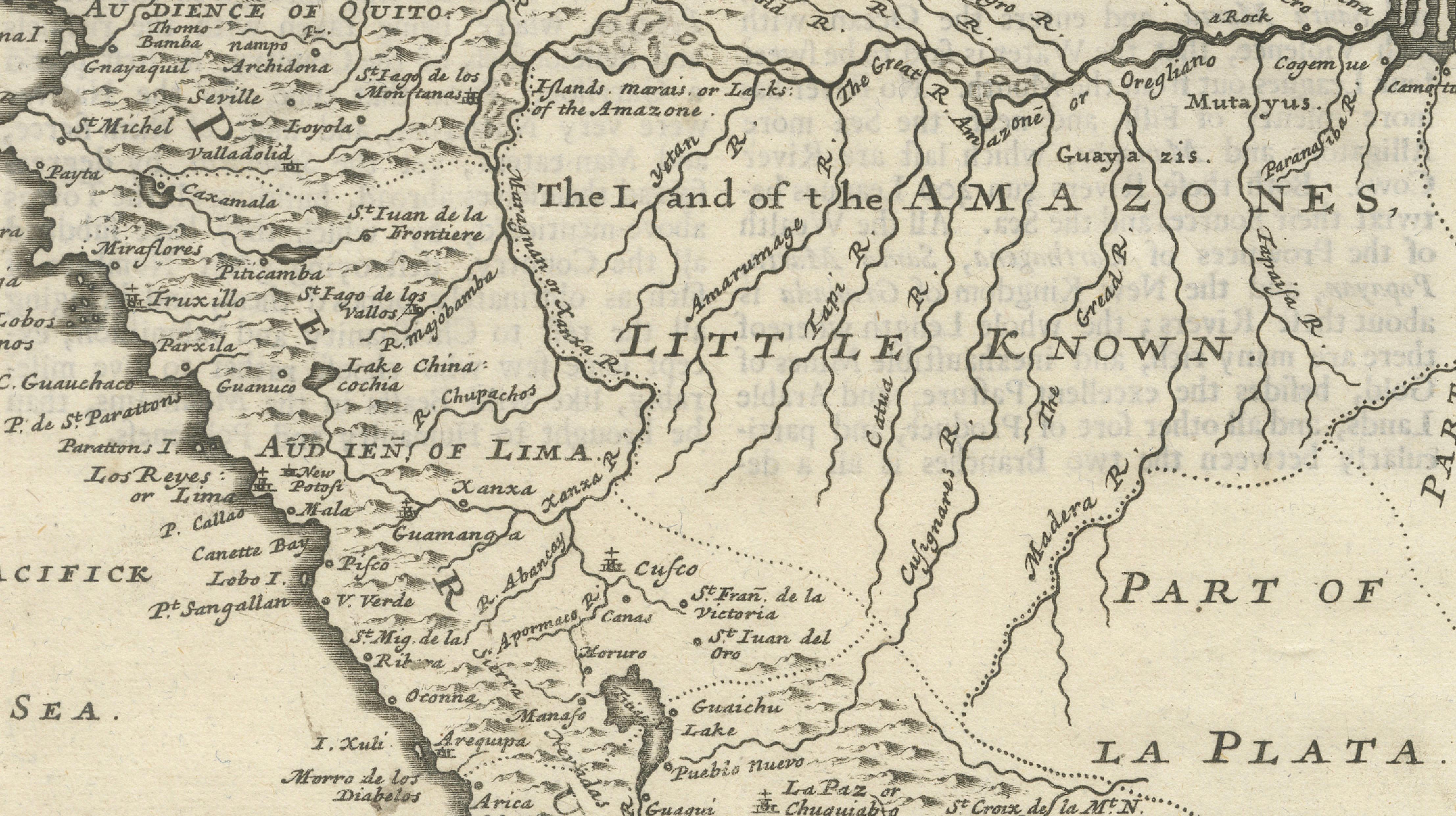 Antique Map of Peru and the Amazon by Herman Moll with Galapagos, c.1709