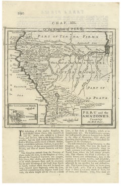 Antique Map of Peru and the Amazon by Herman Moll with Galapagos, c.1709