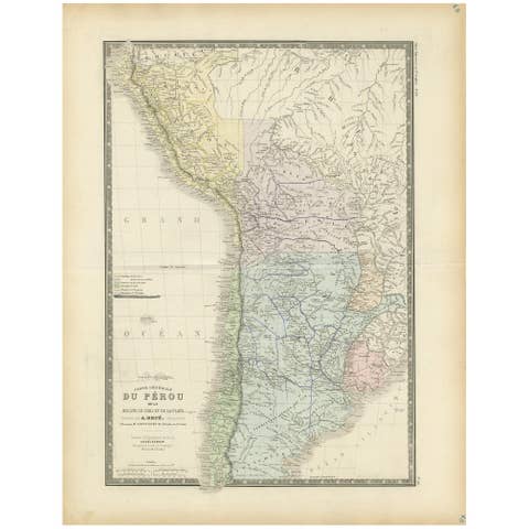 Original Antique Map of Peru in South America, 1875