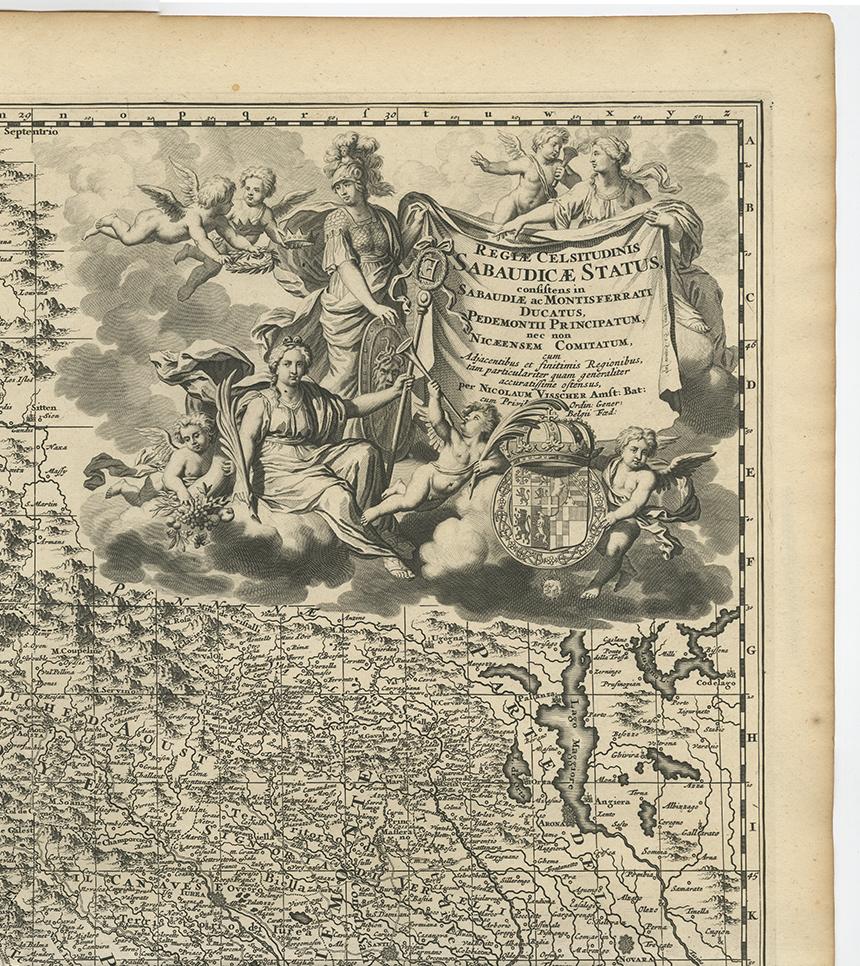 Antike Karte von Piedmonte und Savoyen „Italien“ von N. Visscher, um 1683 im Zustand „Gut“ im Angebot in Langweer, NL