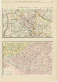 Antique Map of Pittsburg and Allegheny, The Steel City, Rand McNally, 1899