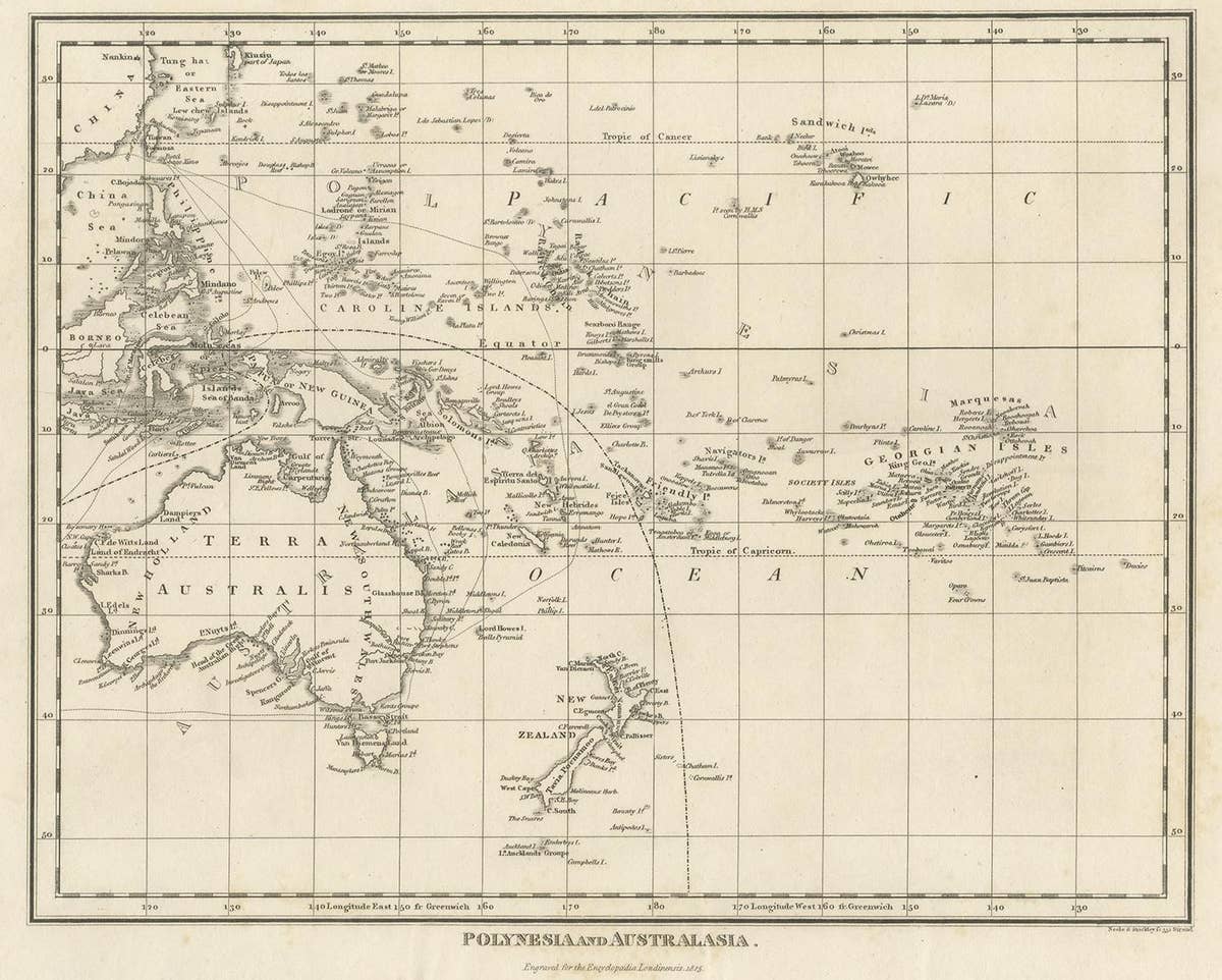 Antique Map of Polynesia and Australasia by Neele, 1825