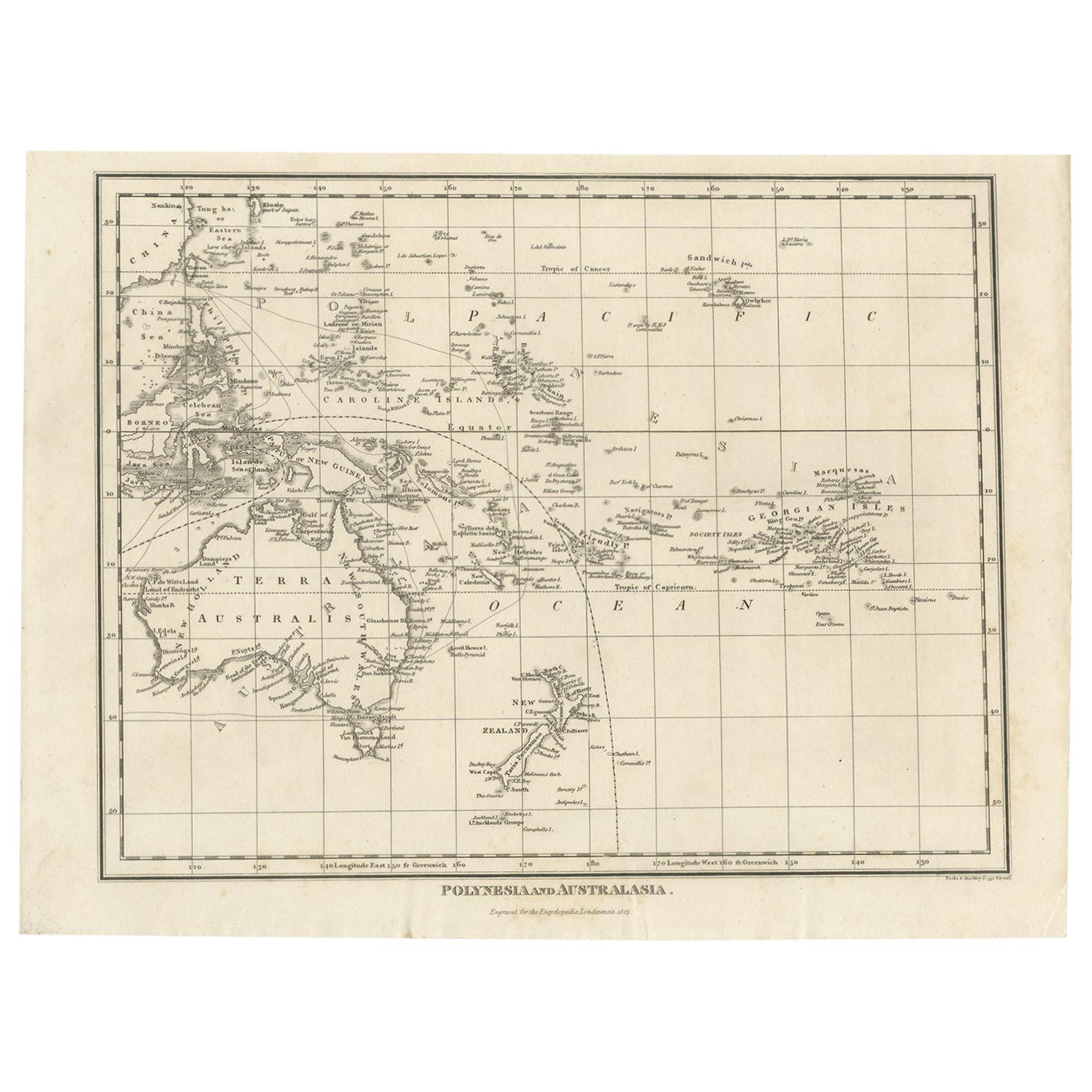 Antike Karte von Polynesien und Australasia von Neele, 1825