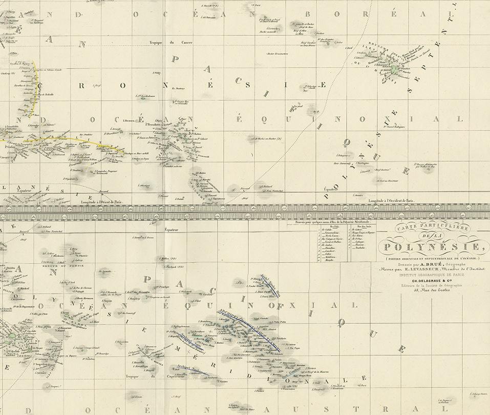 19th Century Antique Map of Polynesia by Levasseur, '1875'