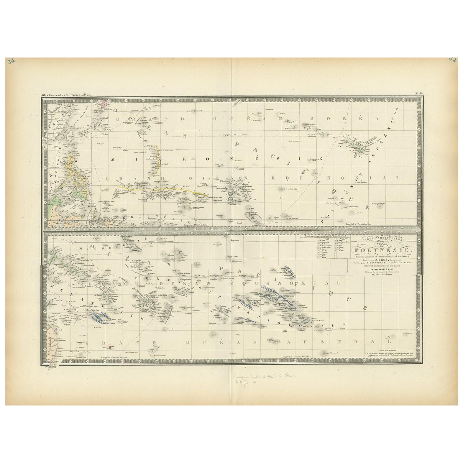 Antique Map of Polynesia by Levasseur, '1875'