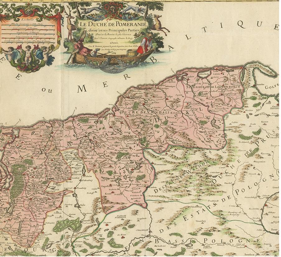 Carte ancienne colorée à la main de Pomerania par Sanson '1684' Bon état - En vente à Langweer, NL