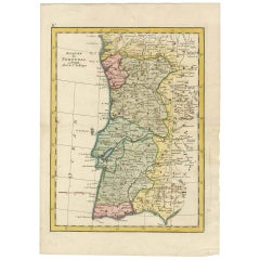 Antique Map of Portugal and a large lithograph of a Lady near the Water