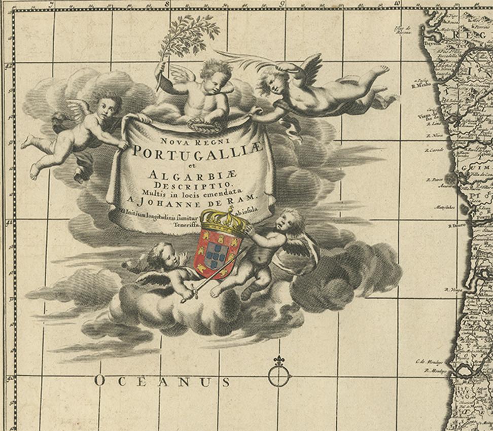 Antique Map of Portugal by J. De Ram, circa 1680 In Good Condition For Sale In Langweer, NL