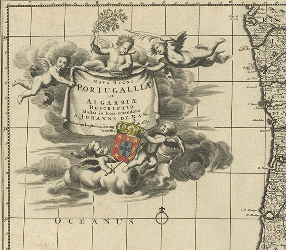 Antique Map of Portugal by J. De Ram, circa 1680