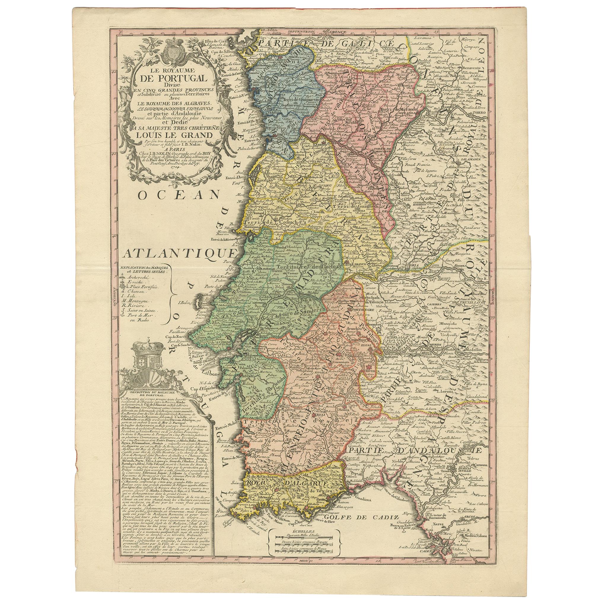 Antique Map of Portugal by Nolin '1704'