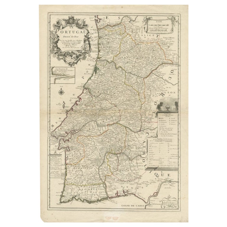 Carte ancienne du Portugal par Placide, c.1700