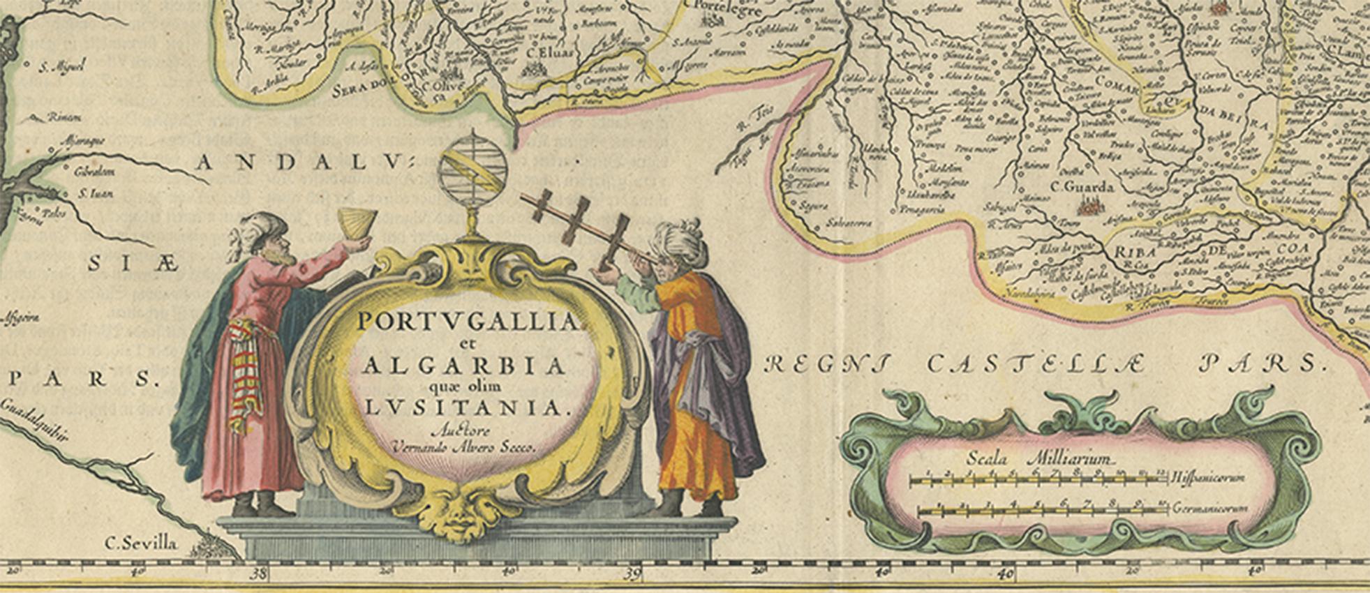 Antique Map of Portugal by W. Blaeu, 1650 In Good Condition In Langweer, NL