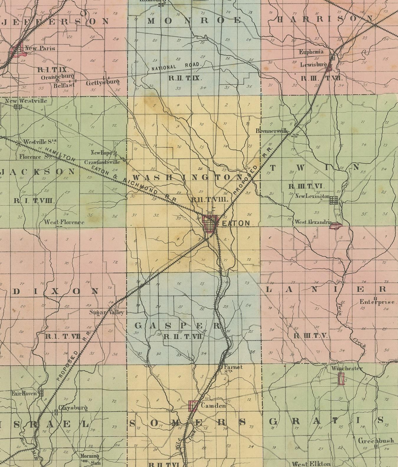 Old County Map 1912-23 x 27.31 Preble Ohio 