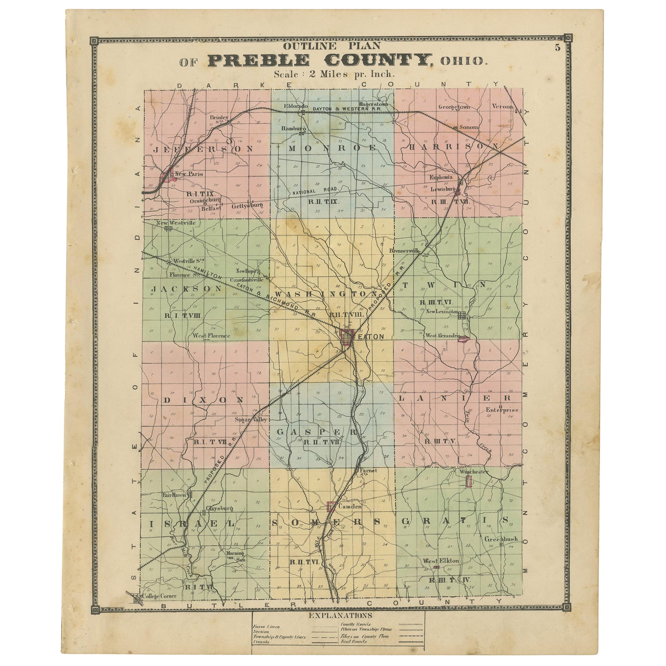 Antique Map of Preble County 'Ohio' by Titus, 1871 For Sale
