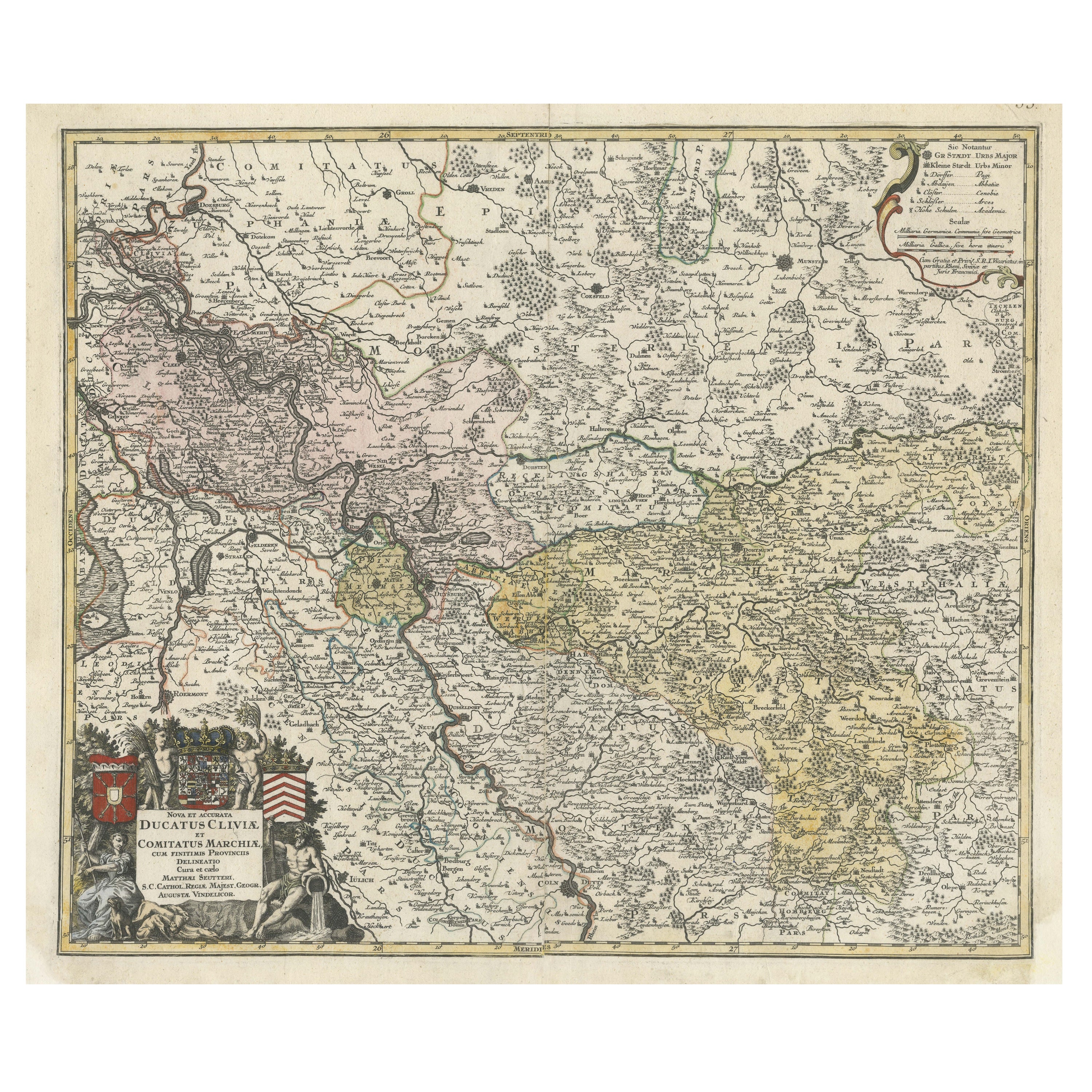 Mappa antica dell'attuale Renania Settentrionale-Vestfalia, Germania