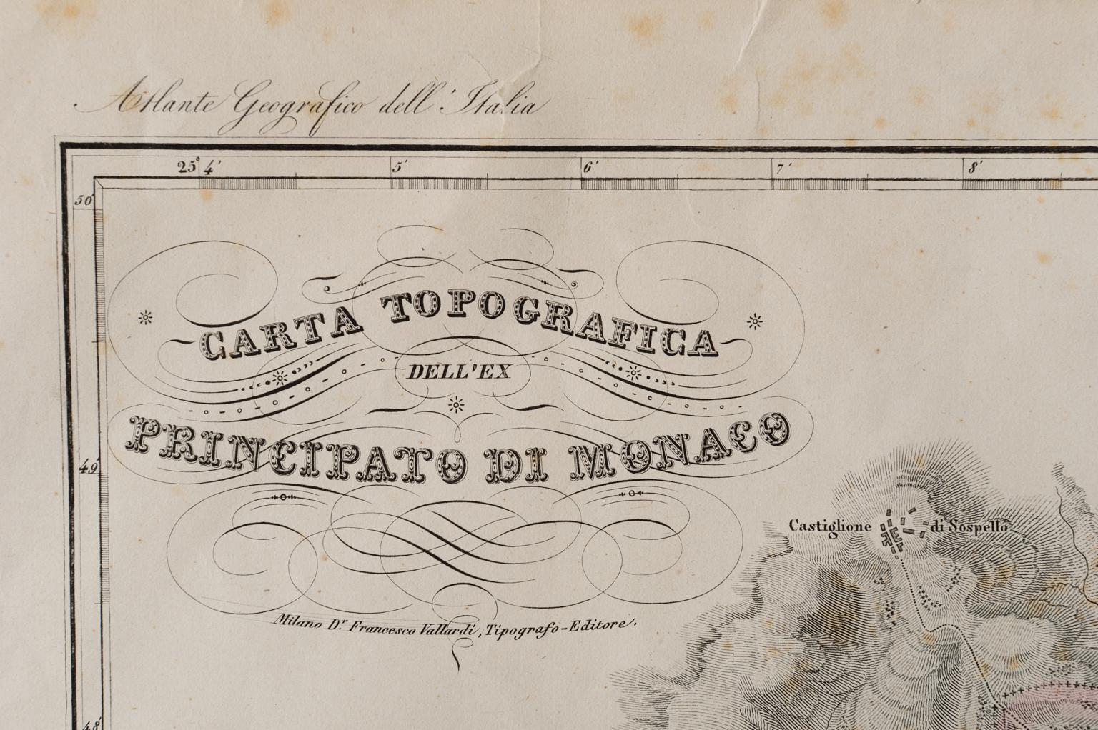 Italian Antique Map of Principality of Monaco For Sale