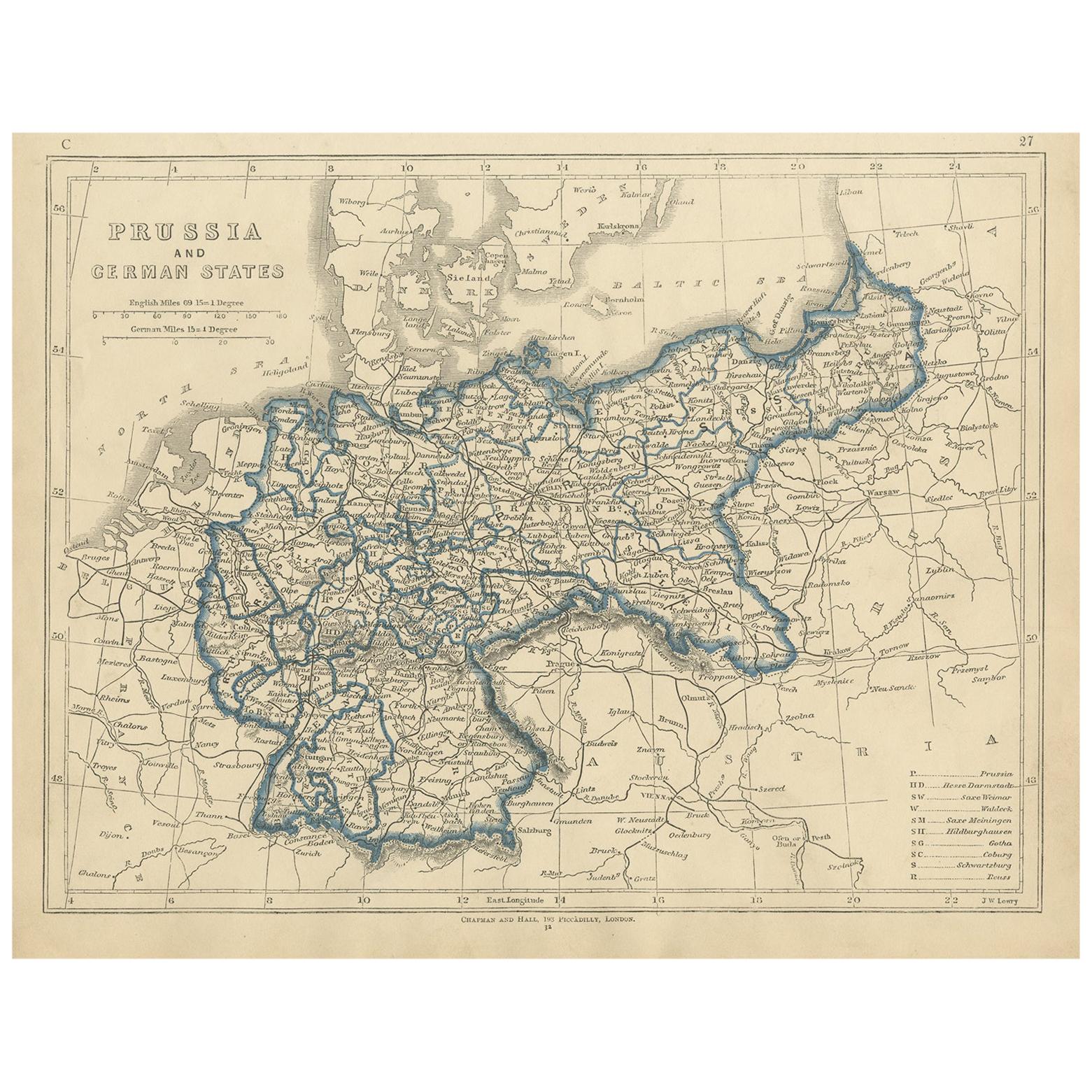 Antique Map of Prussia and German States by Lowry, 1852