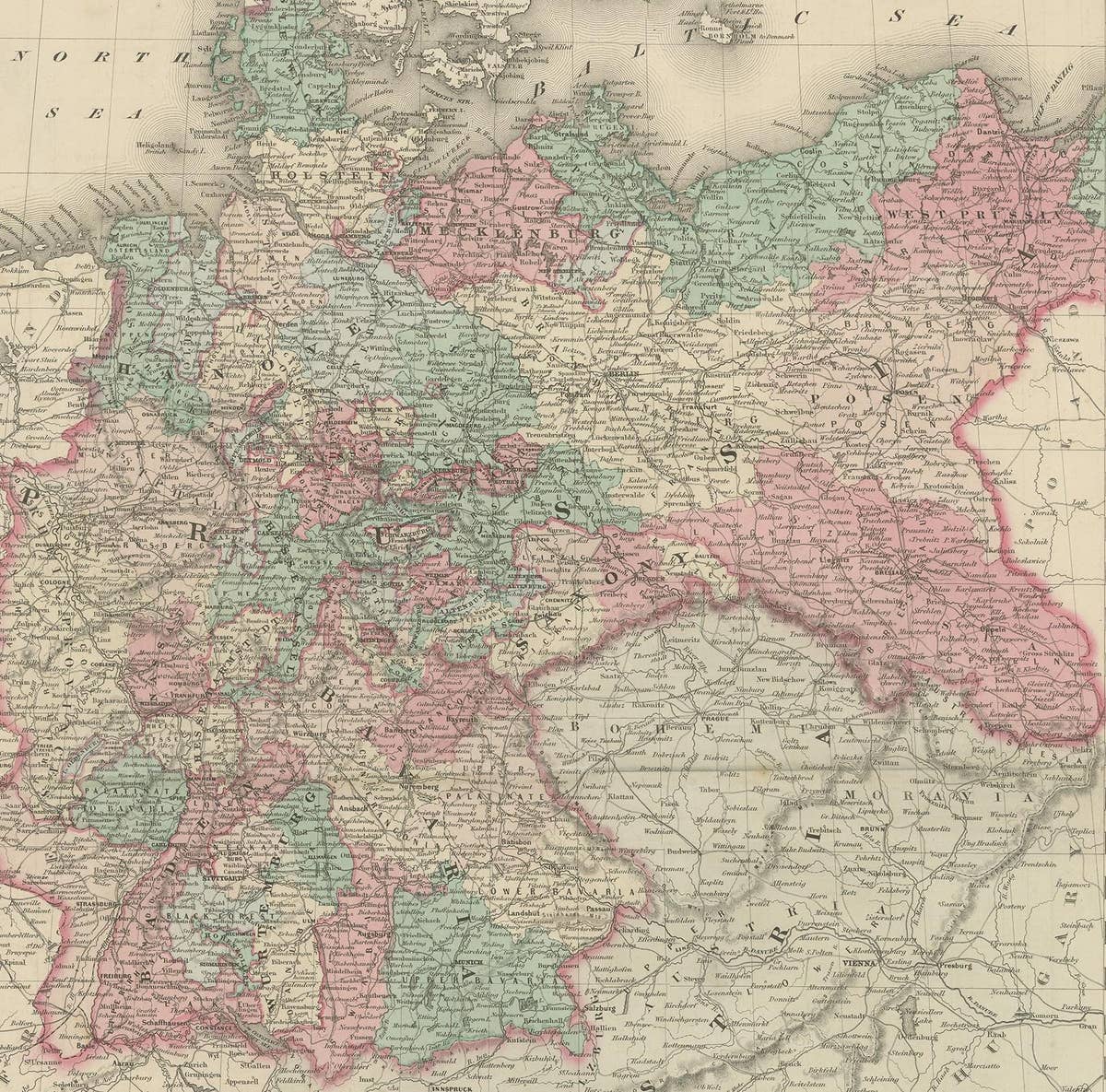 Antique Map of Prussia and Germany by Johnson, 1872