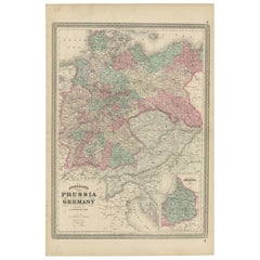 Carte ancienne de la Prusse et de l'Allemagne par Johnson, 1872