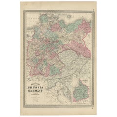 Mapa antiguo de Prusia y Alemania por Johnson, 1872