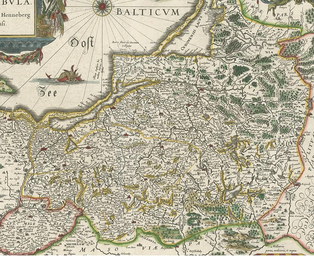 Carte ancienne de la Prusse par Blaeu, vers 1635 Bon état - En vente à Langweer, NL