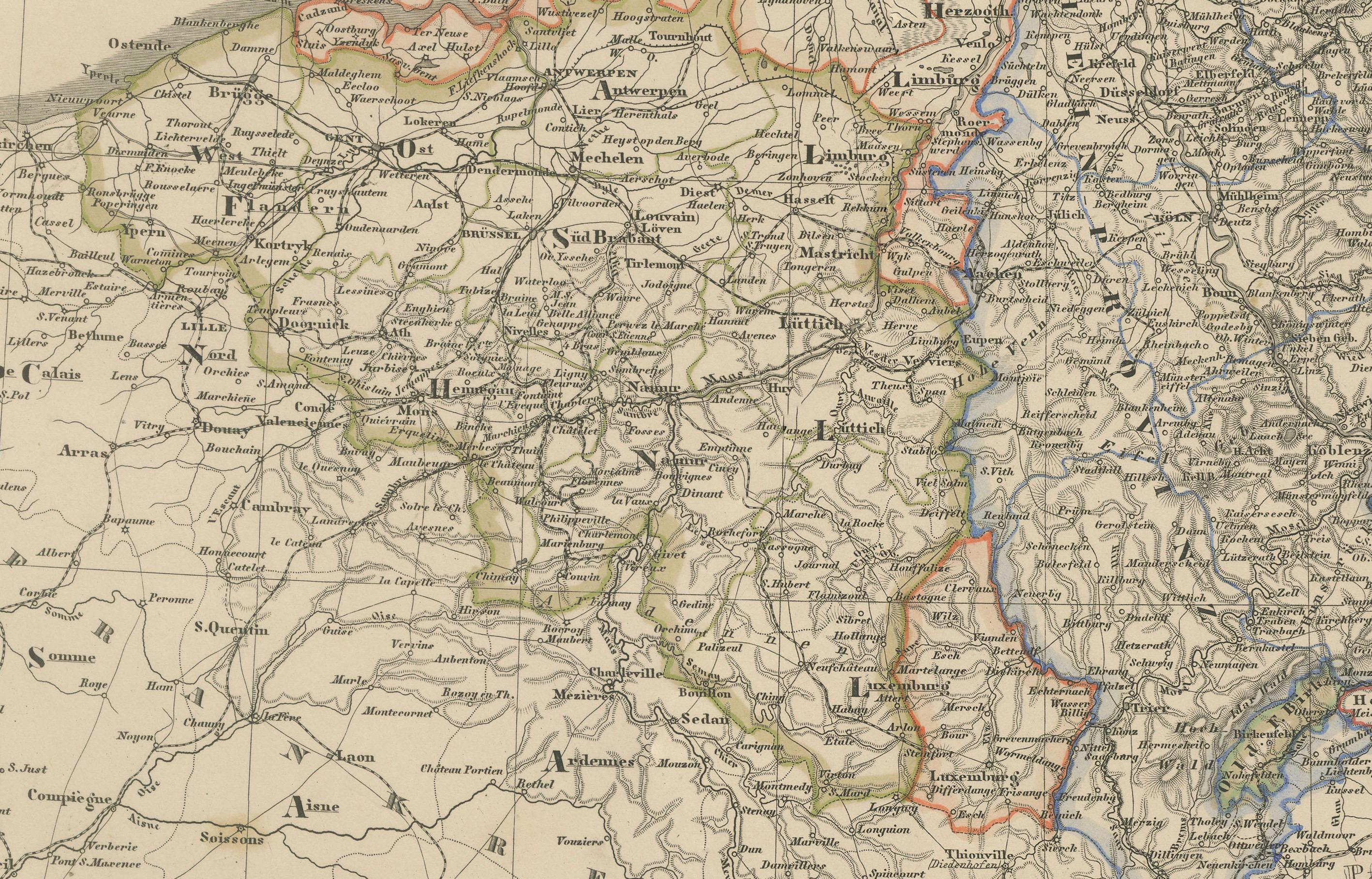 Carte ancienne du nord-ouest de l'Allemagne, des Pays-Bas et de la Belgique - 1858

Carte gravée détaillée du XIXe siècle intitulée 