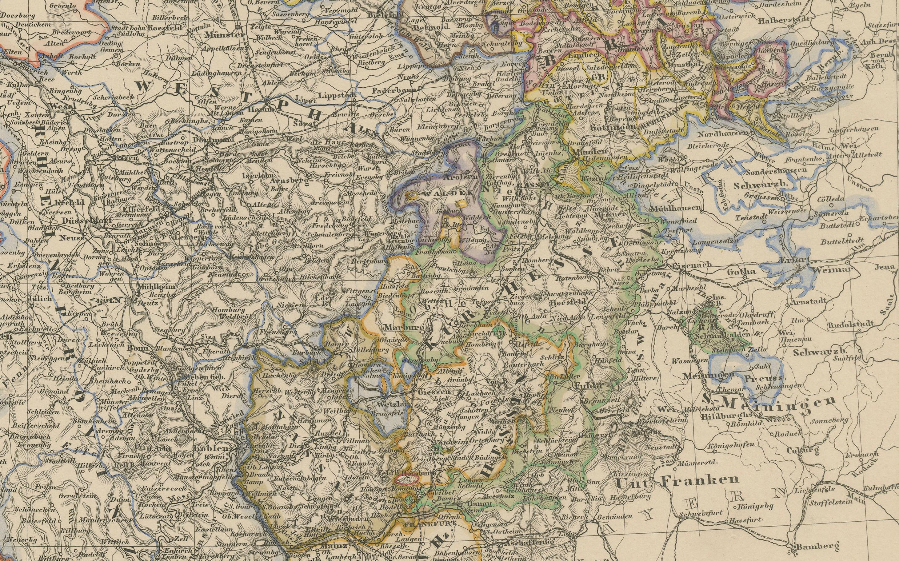 Gravé Carte ancienne de la Prusse, du Hanover, des Pays-Bas et de la Belgique - 1858 en vente