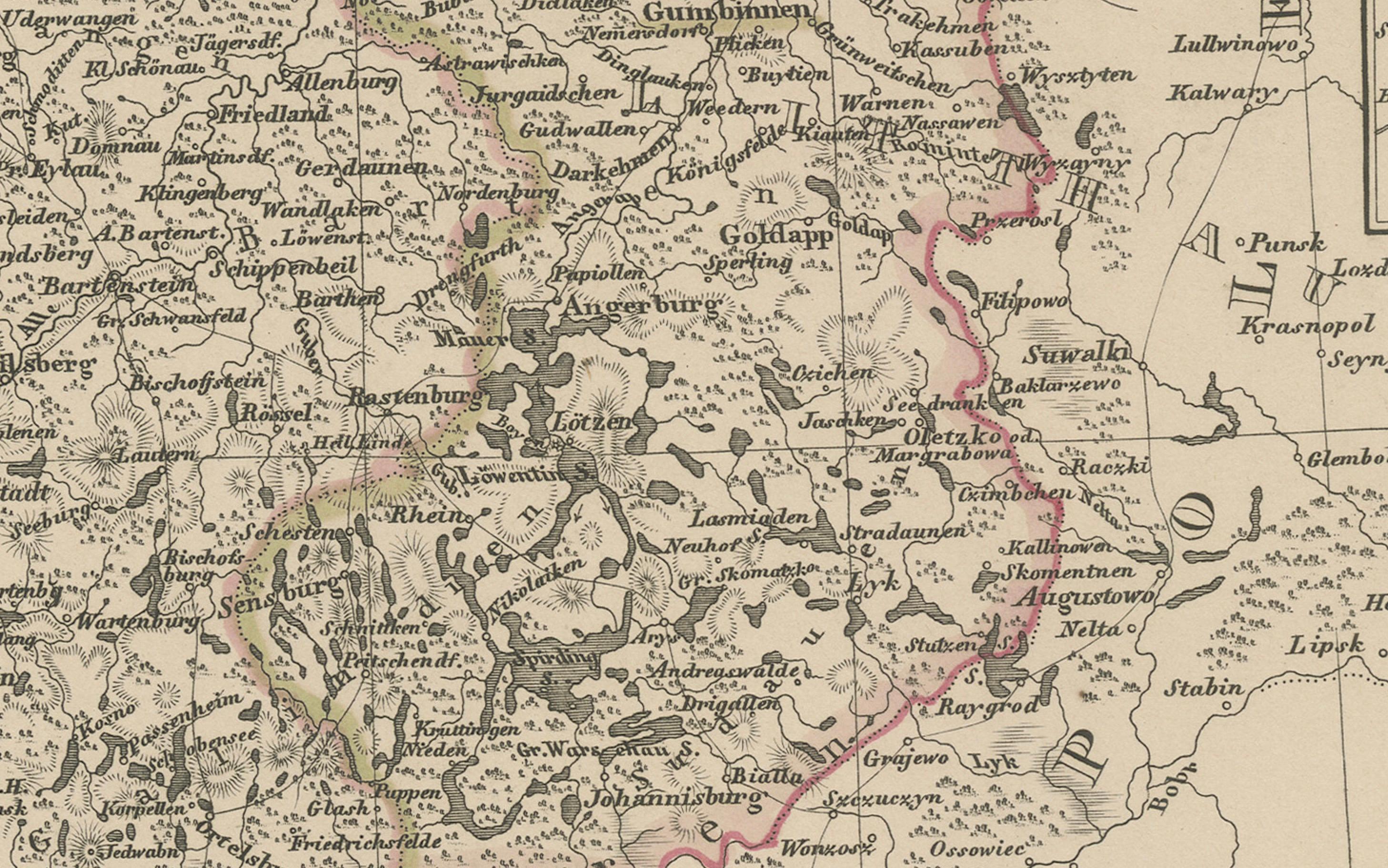 Mapa antiguo de Prusia y Posen - Inserciones de Berlín, Königsberg y Danzig, 1858 Alemán en venta